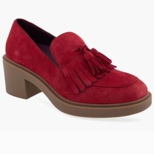 AEROSOLES Women's Gibes Fringe Loafer In Pomegranate Suede SZ 9.5M